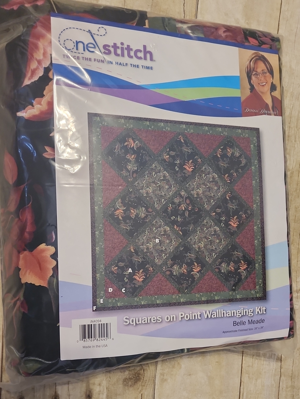 DIY 'Squares on Point' Wallhanging Kit - Black and Burgundy Floral NWOT